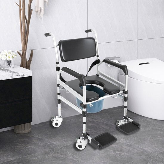 Douchekruk – Douchestoel – Douchekrukje – Toiletstoel – Badkamerkruk – Verstelbare Hoogte – 4 Zwenkwielen Met Remmen