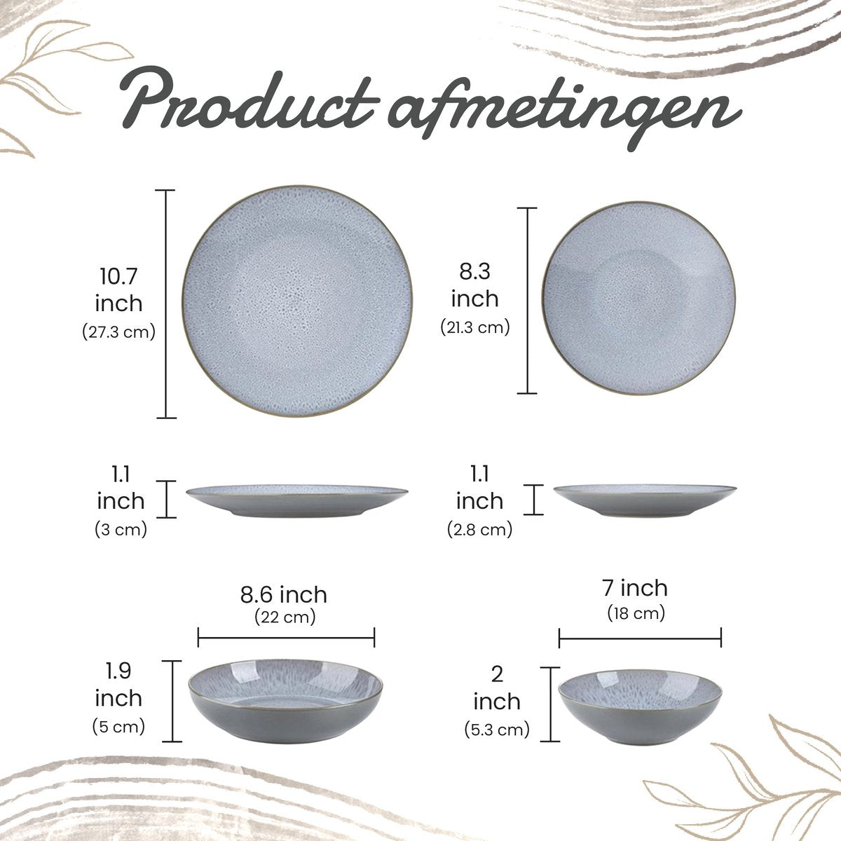 Luxe Serviesset – 48 delig – 12 persoons – Porselein - Bordenset – Dinner platen – Dessertborden - Kommen - Soepborden - Set - Grijs