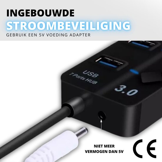 USB-Hub 3.0 - 7 Poorten - 5 Gbps - USB-Splitter en Switch