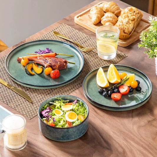 Luxe Serviesset – 12 delig – 4 persoons – Keramiek - Bordenset – Dinner platen – Dessertborden - Kommen - Groen