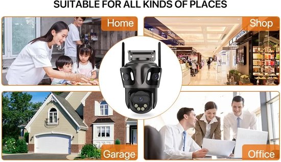 Beveiligingscamera Buiten - Buiten Camera met Nachtzicht - Drie Lens Design - 360° Auto Tracking - Inclusief 64GB SD - Zwart