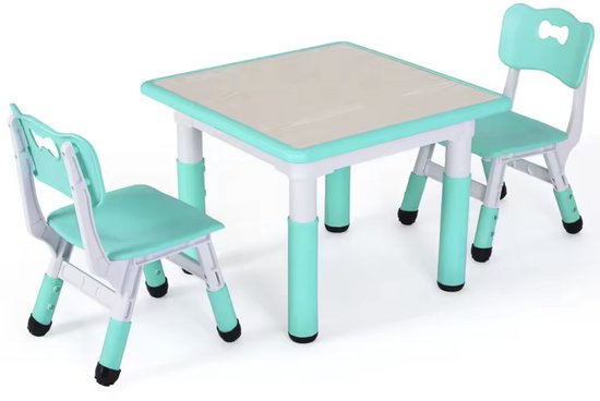 Kindertafel - Kinder tafel met stoelen - Speeltafel - Tekentafel - Set van tafel en stoelen - Kunststof - Hoogte verstelbaar - Beige - 60x60cm