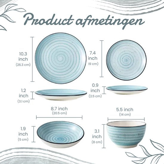 Luxe Serviesset – 24 delig – 6 persoons – Porselein - Bordenset – Dinner platen – Dessertborden - Kommen - Mokken - Schaaltjes - Blauw