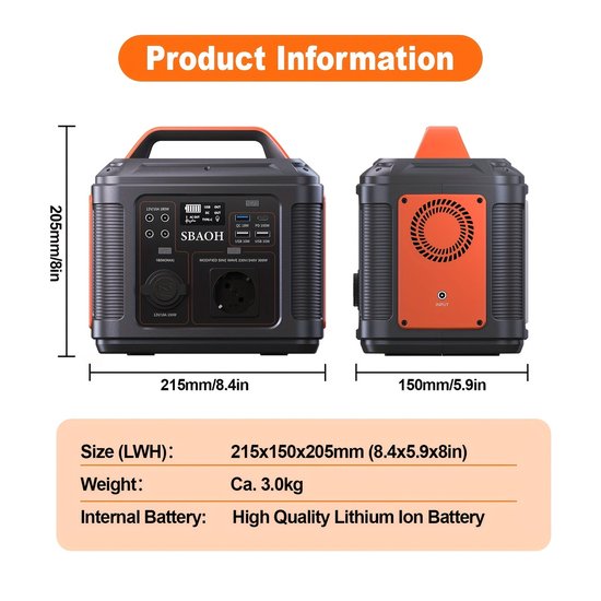 Draagbare Energiecentrale – Powerbank – Generator – Noodstroom – Accupack – 300W Vermogen – Lichtgewicht ABS Behuizing