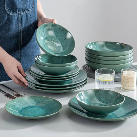 Luxe serviesset – 32 delig – 8 persoons – Bordenset – Dinner platen – Dessertborden - Kommen - Set - Groen