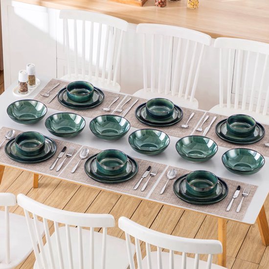 Luxe Serviesset – 24 delig – 6 persoons – Porselein - Bordenset – Dinner platen – Dessertborden - Kommen - Pastabord - Groen - Deluxe
