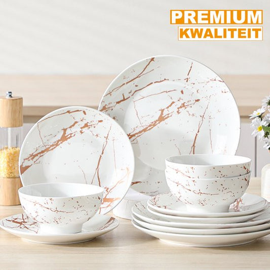 Luxe Serviesset Wit/Goud 12-delig – 4 Persoons Keramisch Servies