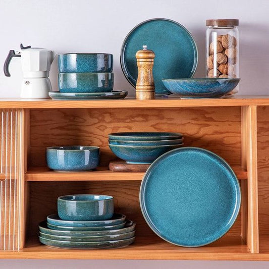 Luxe Serviesset- 16 delig – 4 persoons – Porselein - Bordenset – Dinner platen – Dessertborden - Soepplaat - Kom - Blauw