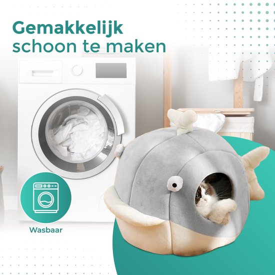 Pawsomepets Kattenmand Vis – Kattenhuis – Kattenbed – Poezenmand – Warmte & Comfort - Antislip - Grijs