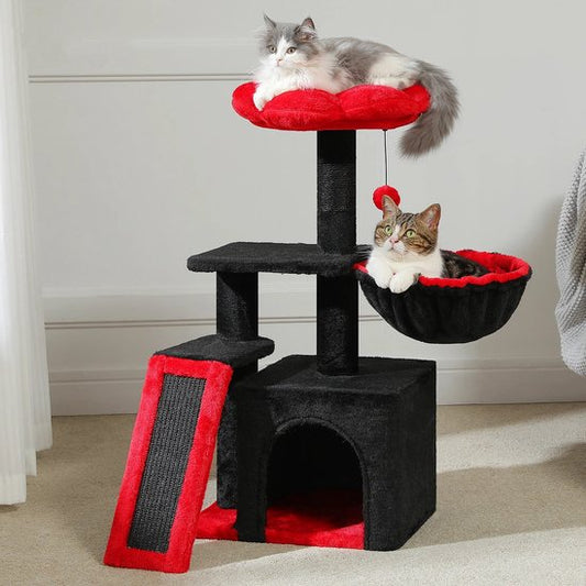 Kattenboom – Met Bloem Ontwerp - Krabpaal - Stabiele Hangmat - Huis - Sisal Krabpalen - Verwijderbare Top Perch - Kat Condo - Voor Kleine Binnenkatten - 80 cm - Zwart