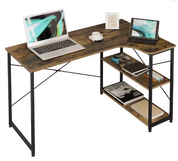 L-Vormig Hoekbureau met Planken – 120 cm Werkblad & Industrieel Design