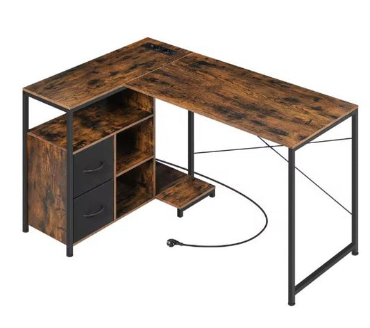 L-Vormig Hoekbureau met USB & Opbergruimte – 120 cm Werkblad