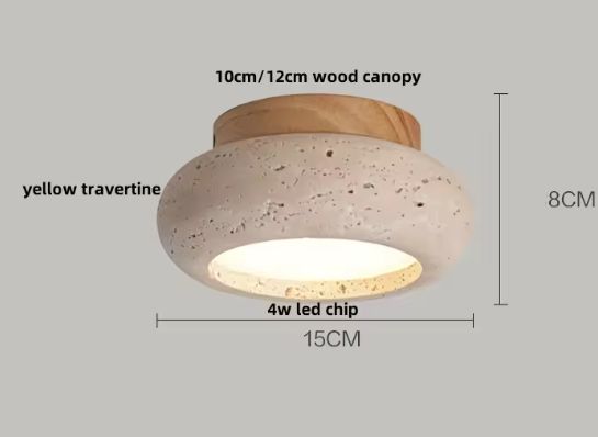 Nordic Houten Plafondlamp – Moderne LED Lamp met Travertijn Scherm
