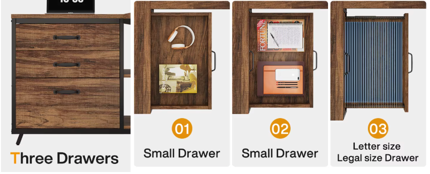 L-vormig Bureau met 3 Lades – Vintage Bruin-Zwart