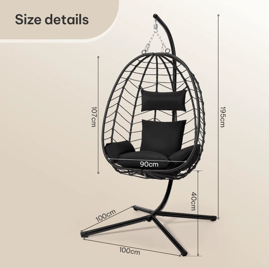 Hangstoel – Ei Stoel met Standaard – Hangende Schommelstoel met Kussens