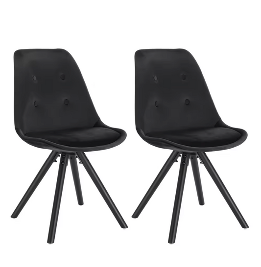Set van 2 Nordic Eetkamerstoelen – Ontbijt en Keukenkruk met Rugleuning – Zacht Gewatteerde Zitting – Massief Houten Poten