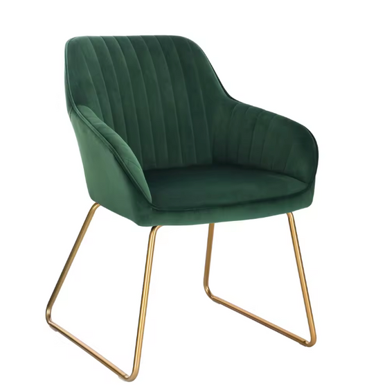 Vintage Fluwelen Eetkamerstoel – Met Armleuningen & Metalen Poten, Ergonomisch Design