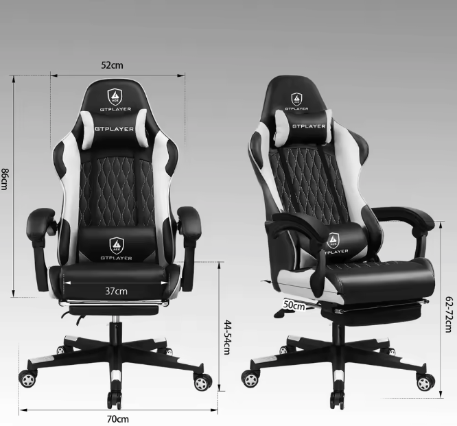 Ergonomische Gamingstoel – Verstelbare Rugleuning, Voetensteun & Lendenkussen, Draaibaar en Comfortabel