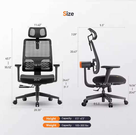Ergonomische Bureaustoel – Verstelbare Hoofdsteun & 4D Armsteunen