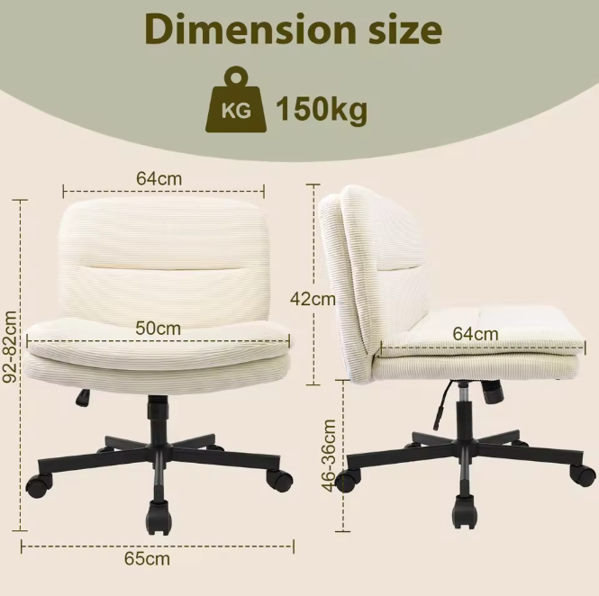 Ergonomische Stoffen Bureaustoel Beige – Armloos – Verstelbaar – Gekruiste Poten