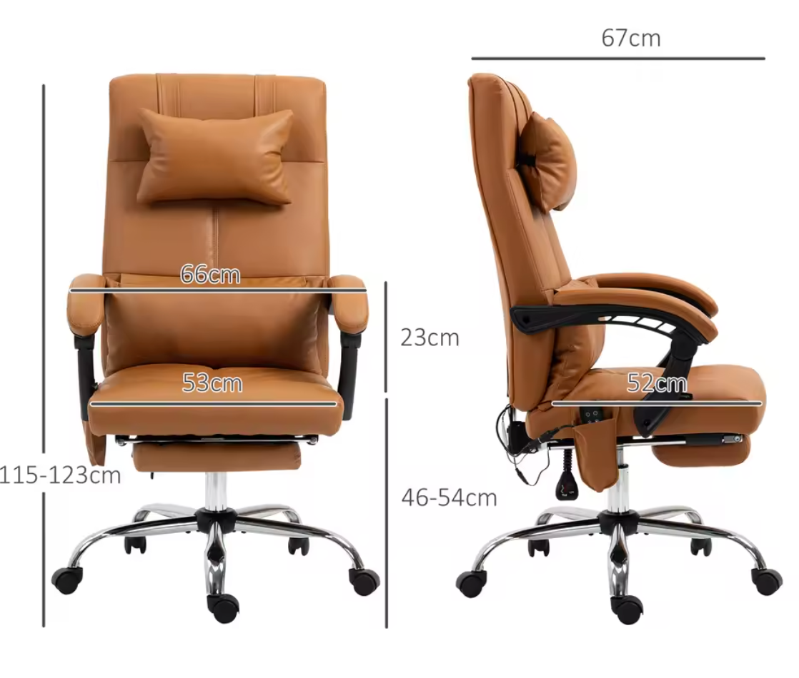 Ergonomische Bureaustoel met Massagefunctie – Kunstleer, 6 Massagepunten, Verwarmde Taille & Voetsteun
