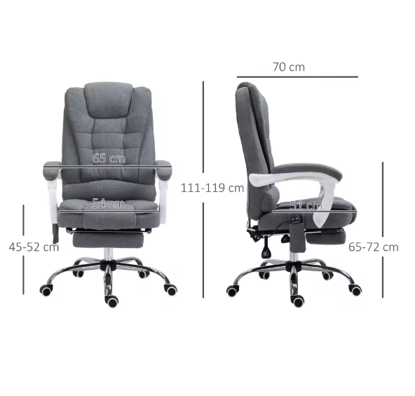Massage Bureaustoel met Voetsteun en 6 Massagepunten – Grijs