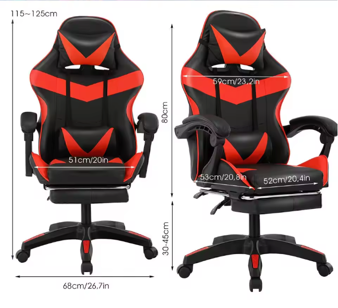 Ergonomische Gamingstoel – Bureaustoel in de kleur Zwart met Rood