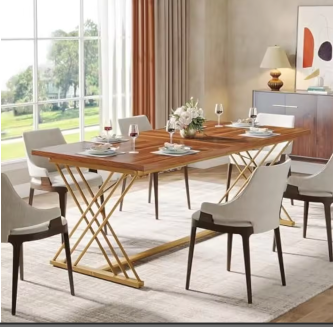 Eettafel 160x80x75cm voor 4–6 Personen – Hout & Gouden Frame