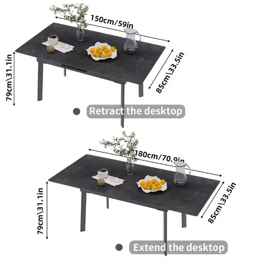 Uitschuifbare Eettafel 150–180 cm – Gesinterde Steen – Marmer look