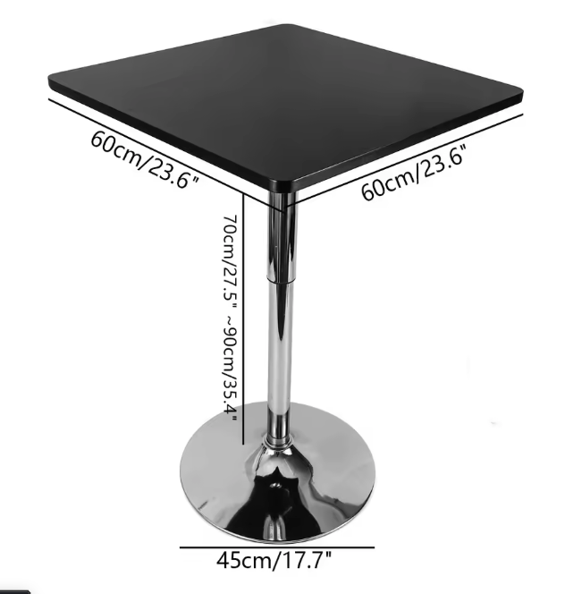 Verstelbare Vierkante Bartafel – 70–90 cm Hoogte & 360° Draaibaar
