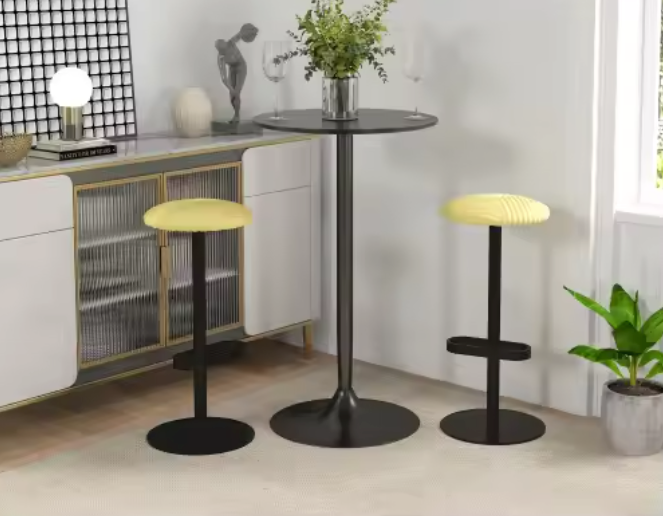 Ronde Scandinavische Bartafel – Zwart Ø60 cm met Marmeren Blad