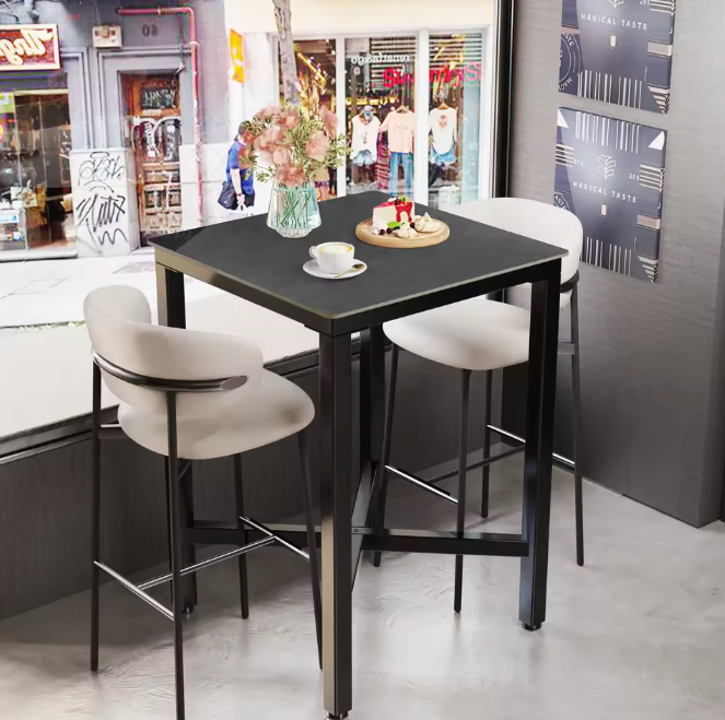 Luxe marmeren bartafel 70x70cm – met metalen X-frame