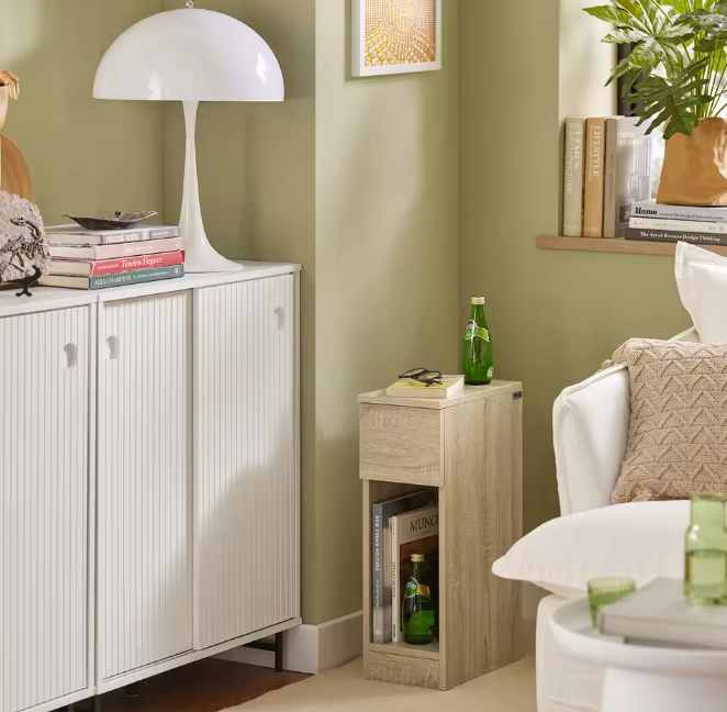 Smal nachtkastje met lade en open vak – 60cm hoog