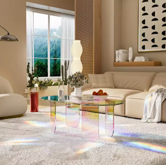 Iriserende Acryl Salontafel – Ovaal Design met 4 Poten