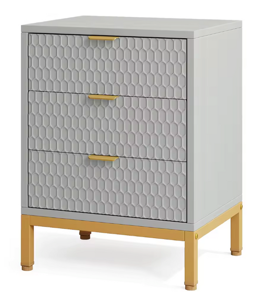 Modern Nachtkastje met 3 Lades – Wit & Goud, 65,5 cm Hoog