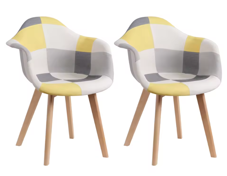 Set van 4 Patchwork Eetkamerstoelen – Stoffen Zitting & Houten Poten