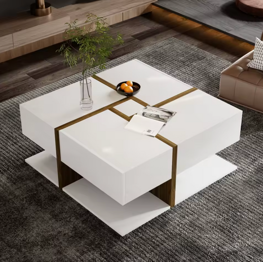 Vierkante salontafel 78cm – met lades en onderplank