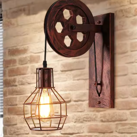 Vintage Industriële Wandlamp – Retro Katrol Design met LED