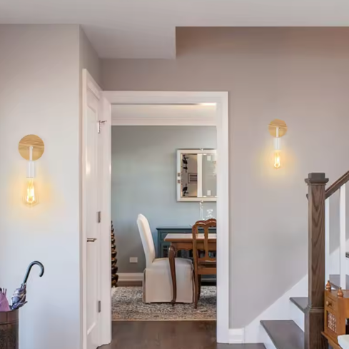 Set van 4 Vintage Industriële Wandlampen – Hout & IJzer, E27