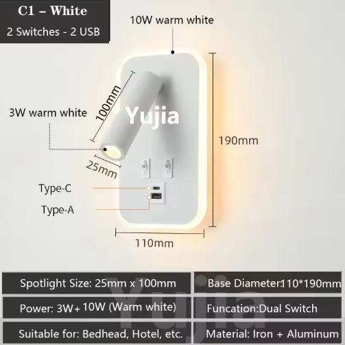 Moderne LED-Wandlamp met USB & Verstelbare Leeslampen – Sfeervol en Functioneel