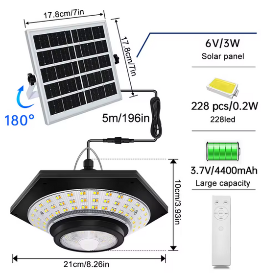 Solar Hanglamp met Afstandsbediening – 228 LED’s, Bewegingssensor & Waterdicht, 360° Verlichting
