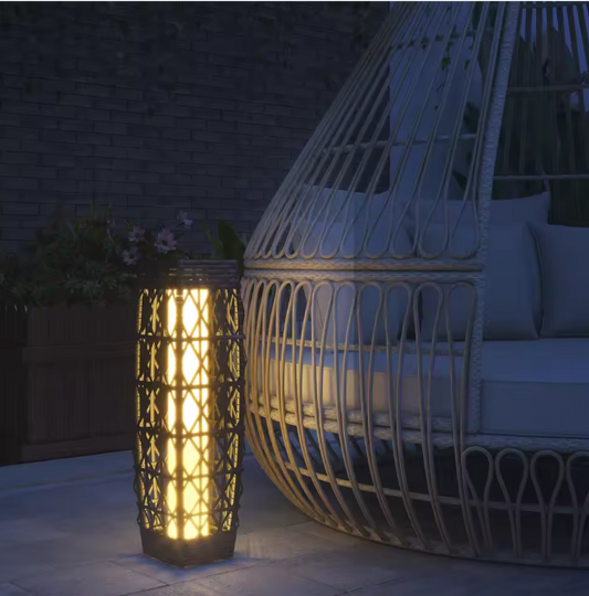 Rotan Solar Tuinlantaarn – Kunststof & Staal, Grijs 20×20×68 cm