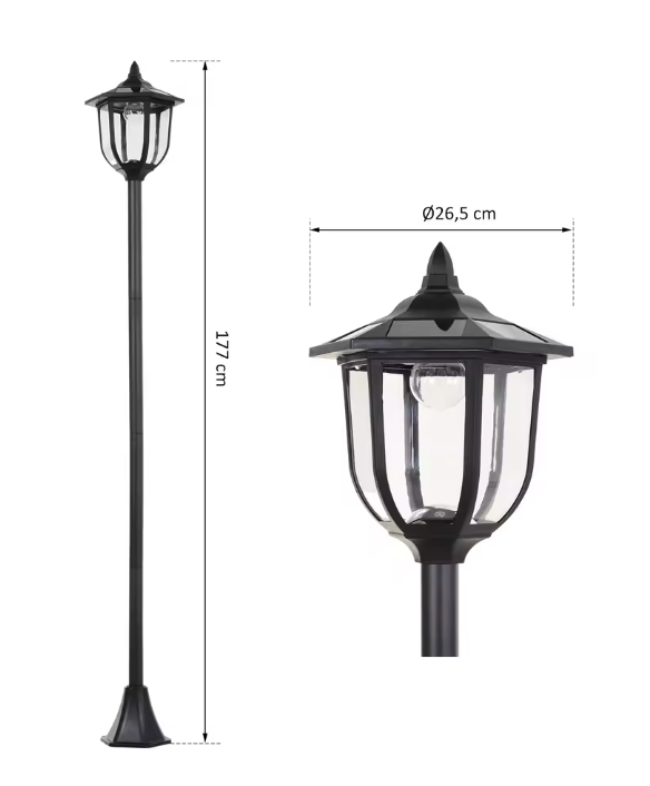 Solar Buitenlantaarn – 6 LED Staande Tuinlamp op Zonne-energie, Zwart 177 cm