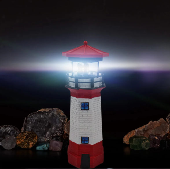 Solar Vuurtoren Lamp – LED Tuinverlichting met Roterend Effect & Automatische Sensor