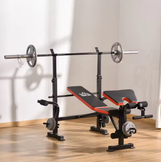 Verstelbare Halterbank – Fitnessbank met Rugleuning & Barsteun, Inclusief Beenkrul
