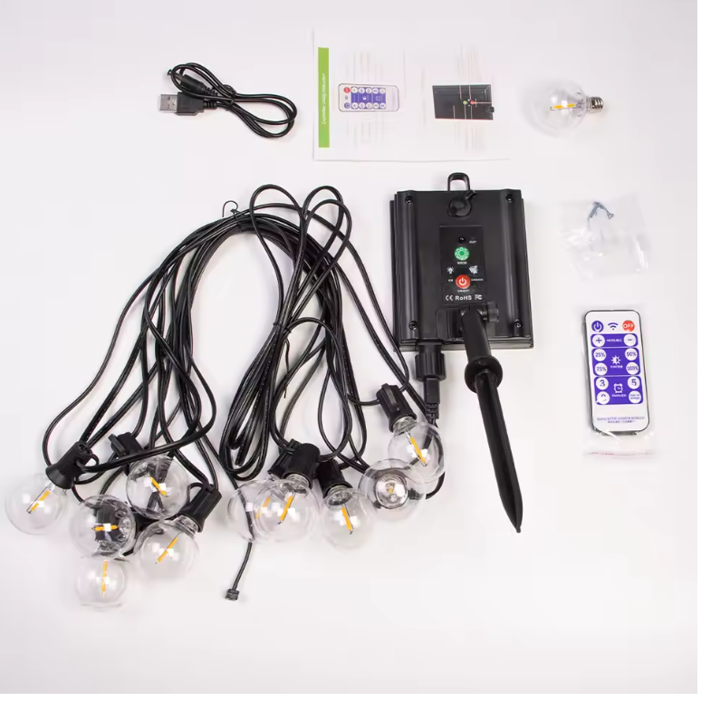 Solar Slingerlicht 12 m – 30 LED G40 Bollen, USB & Zonne-energie, Waterdicht en Breukvast