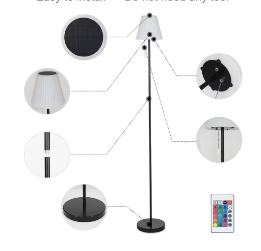 Solar LED Vloerlamp – Oplaadbaar met USB & Afstandsbediening, RGB & Warm Licht