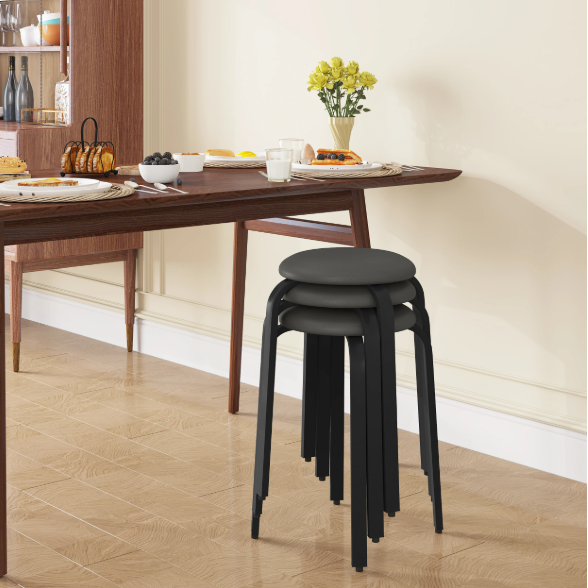 Set van 2 Stapelbare Krukken – Kunstleer & Metalen Frame, Comfortabel en Ruimtebesparend