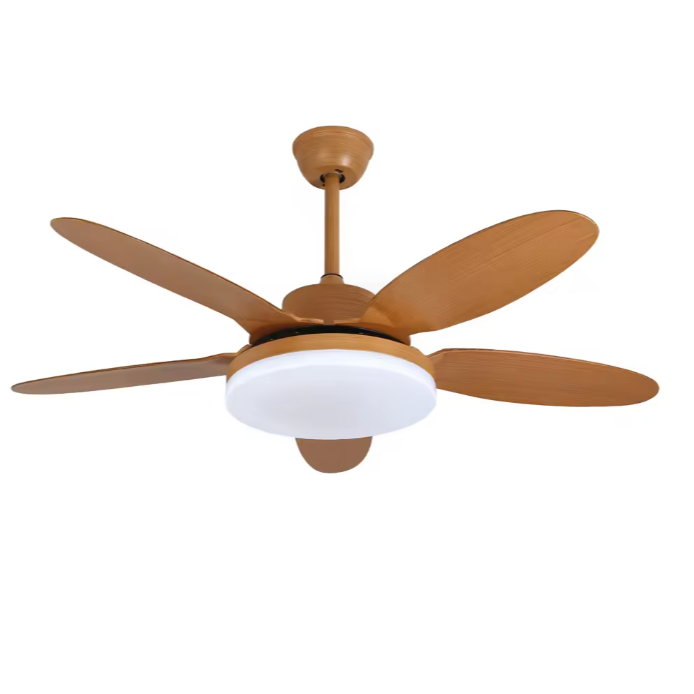 Moderne Plafondventilatorlamp – Houtkleur, LED & Afstandsbediening