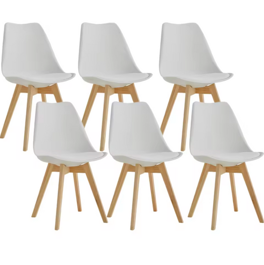 Set van 4/6 Scandinavische Stoelen Wit – PU-Lederen Zitting & Beukenhouten Poten